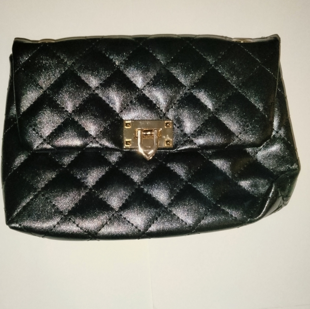 Black Faux Leather Quilt Pattern Clutch